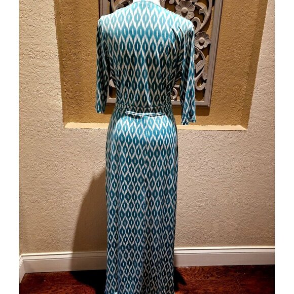 JustFab Maxi Faux Wrap Dress L Boho  Beach Santa Fe Western Coastal Chain Link - Picture 2 of 10